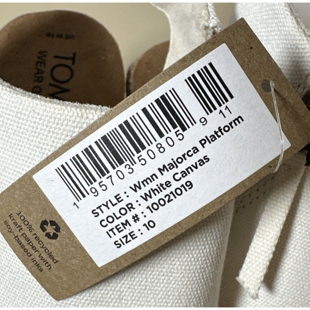 Toms Majorca Platform Espadrille Casual Block Heel Sandals White Canvas Sz 10 - Picture 11 of 12
